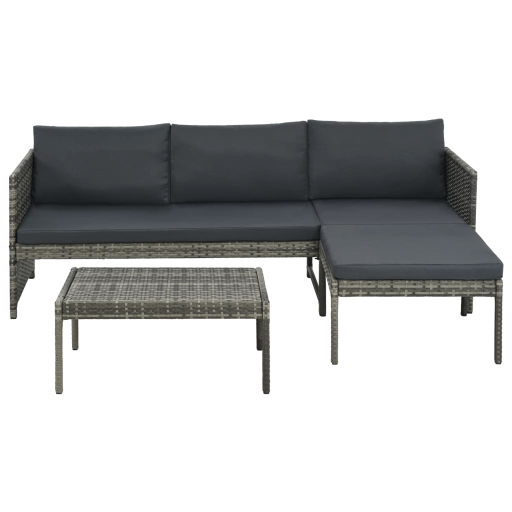 vidaXL Set muebles de jardín 3 piezas con cojines ratán sintético gris