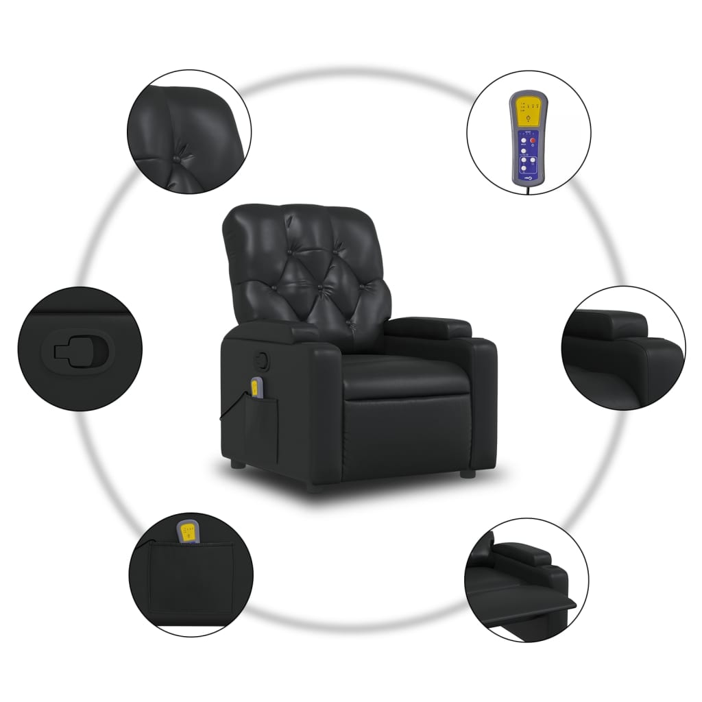 vidaXL Sillón de masaje reclinable cuero sintético negro