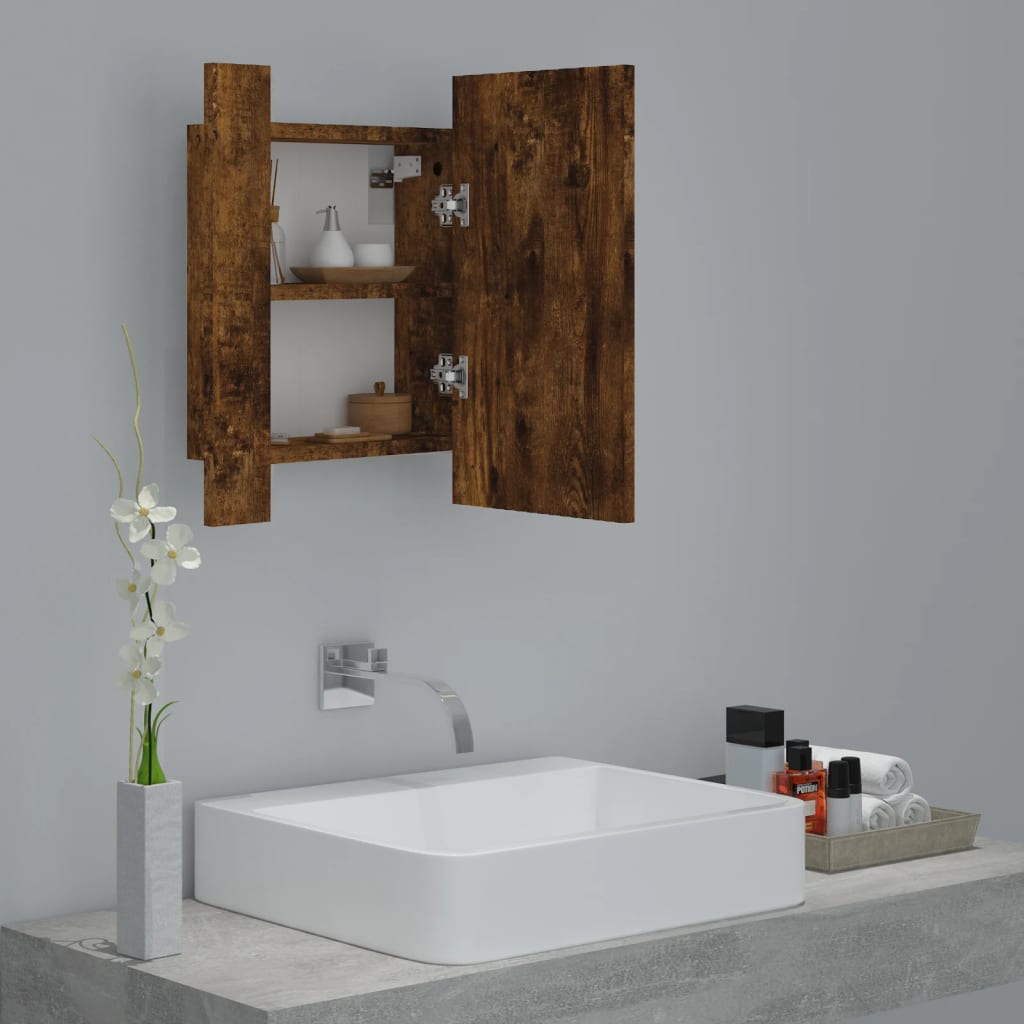 vidaXL Armario de baño con espejo LED madera roble ahumado 40x12x45 cm