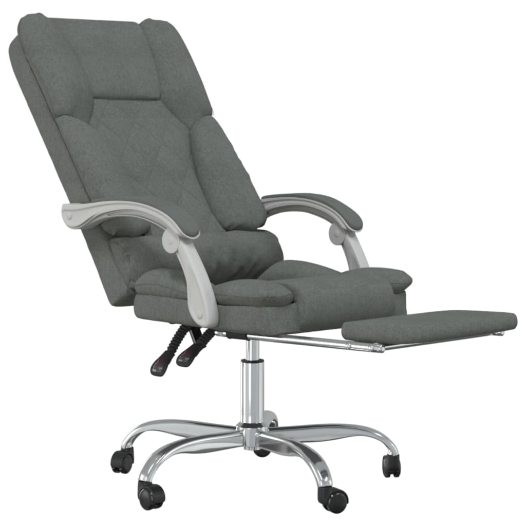 vidaXL Silla de oficina reclinable con masaje de tela gris oscuro