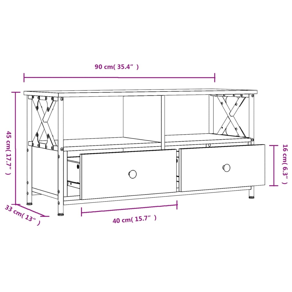 vidaXL Mueble de TV hierro y madera contrachapada negro 90x33x45 cm