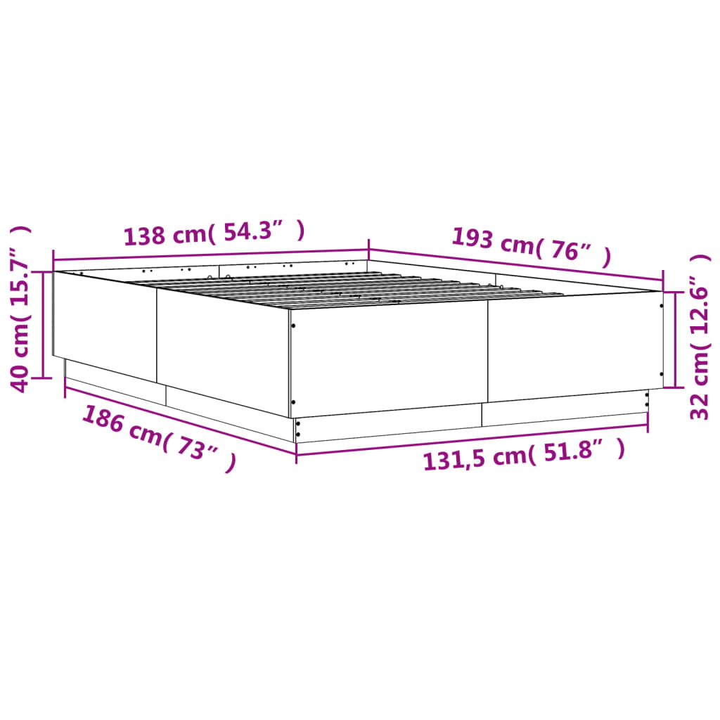 vidaXL Estructura cama con luces LED madera roble marrón 135x190 cm