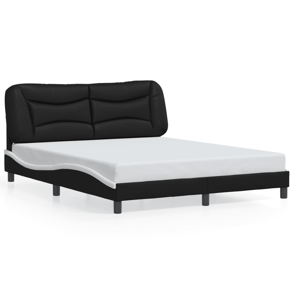 vidaXL Estructura de cama con luz LED cuero PE negro blanco 160x200 cm