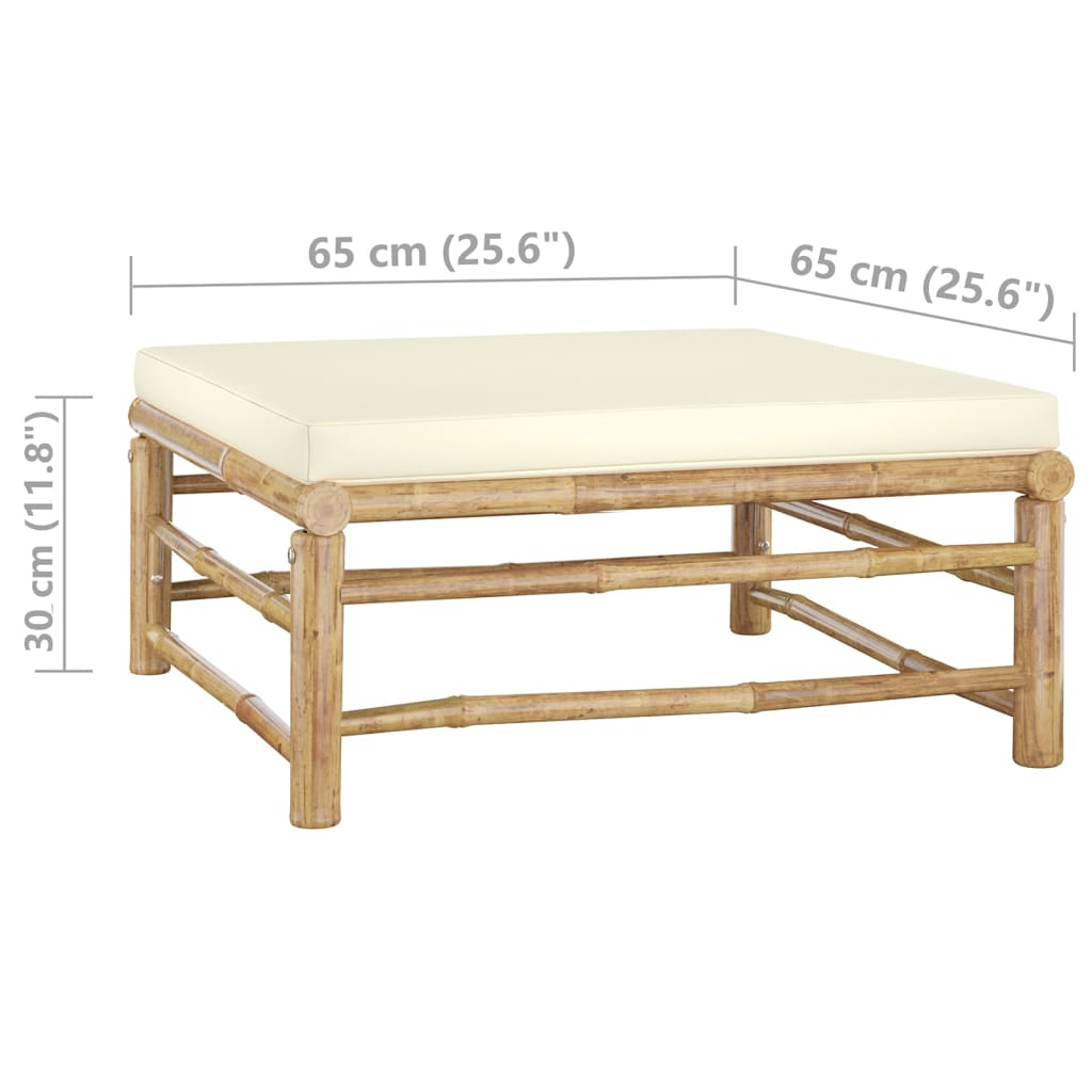 vidaXL Set de muebles de jardín 8 piezas bambú y cojines blanco crema