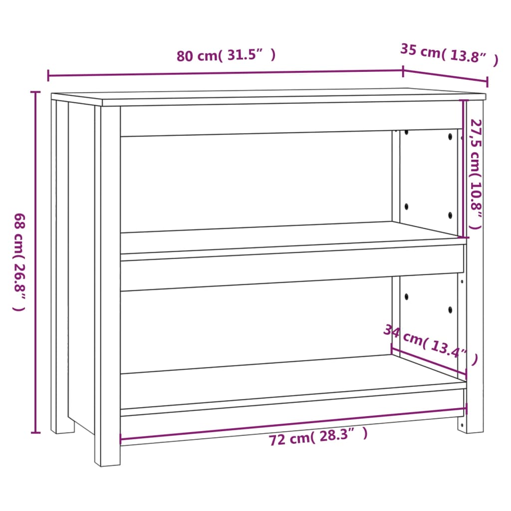 vidaXL Estantería madera maciza de pino marrón miel 80x35x68 cm