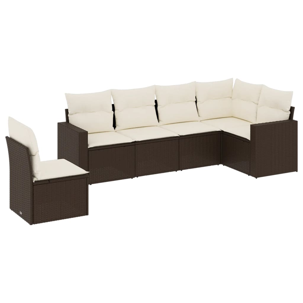 vidaXL Set sofás de jardín 6 piezas y cojines ratán sintético marrón
