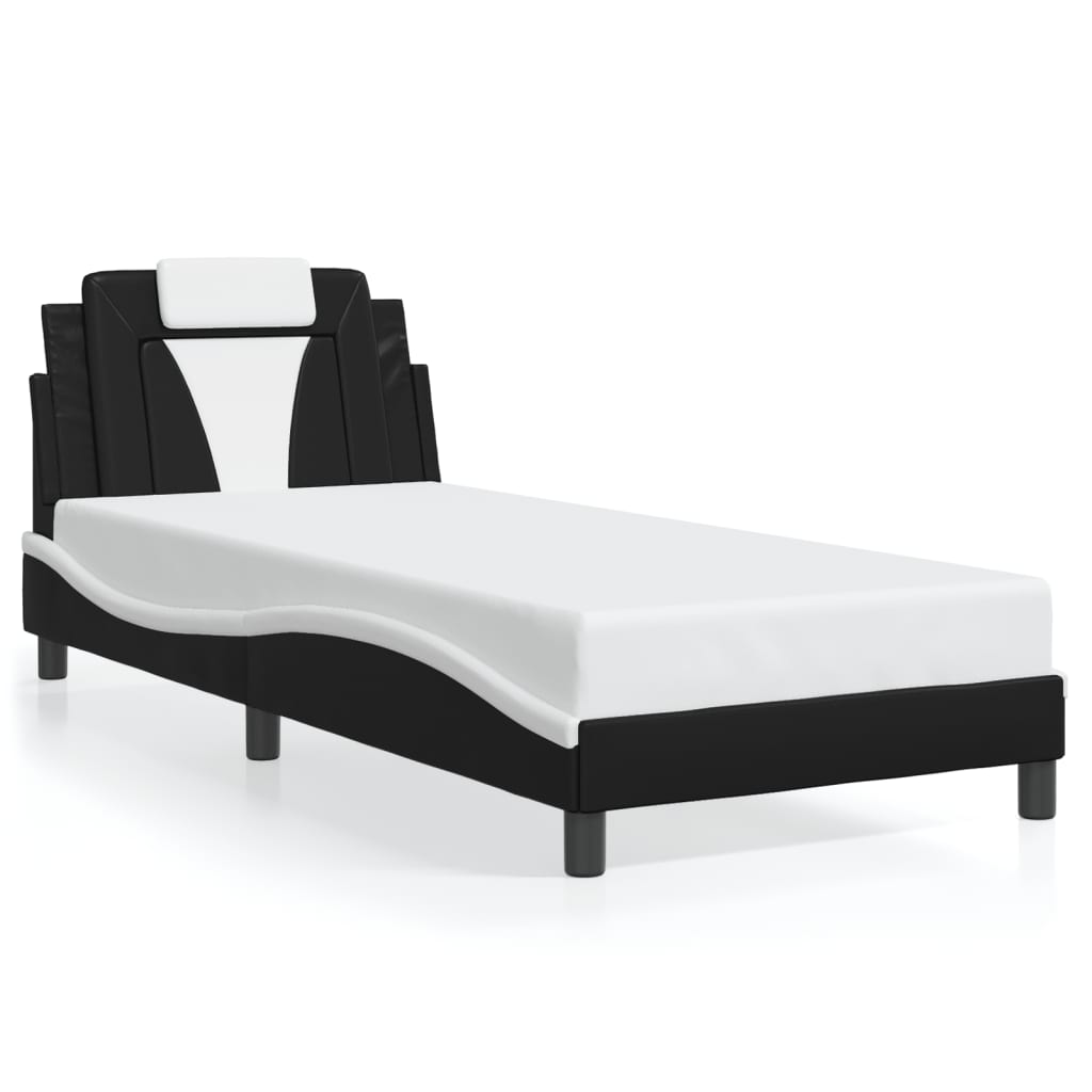 vidaXL Estructura cama con LED cuero sintético negro blanco 90x200 cm