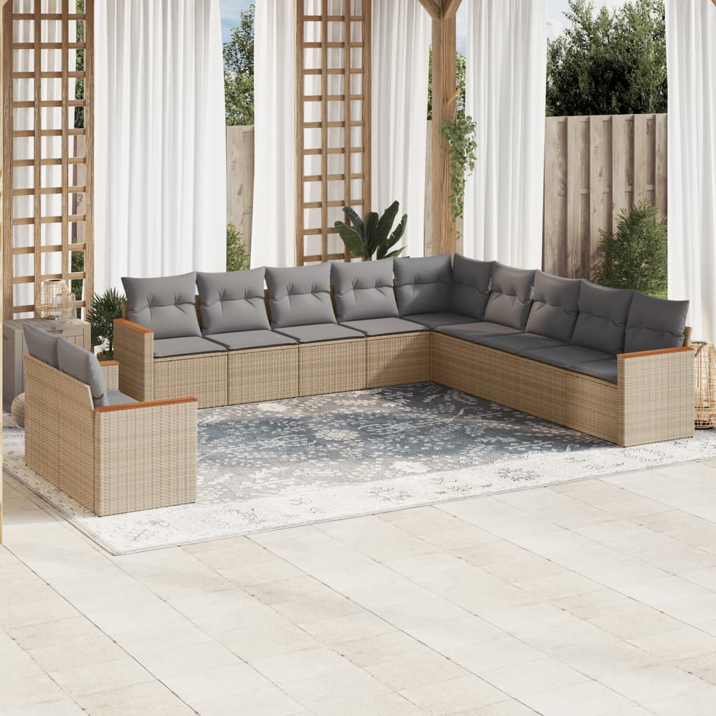 vidaXL Set de sofás de jardín 11pzas con cojines ratán sintético beige