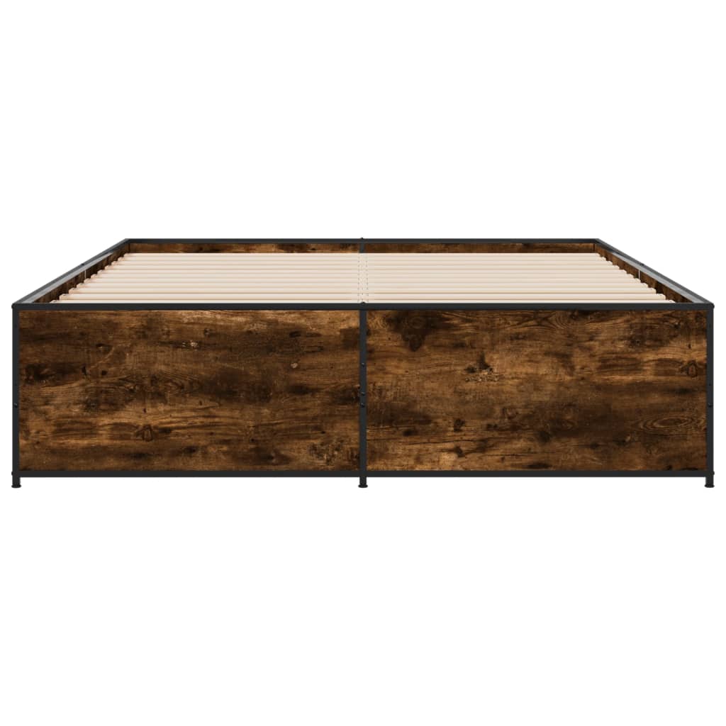 vidaXL Estructura cama madera ingeniería metal roble ahumado 150x200cm