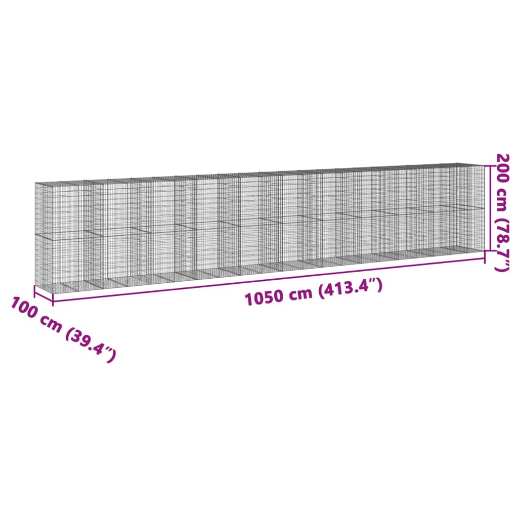 vidaXL Cesta gaviones con cubierta hierro galvanizado 1050x100x200 cm