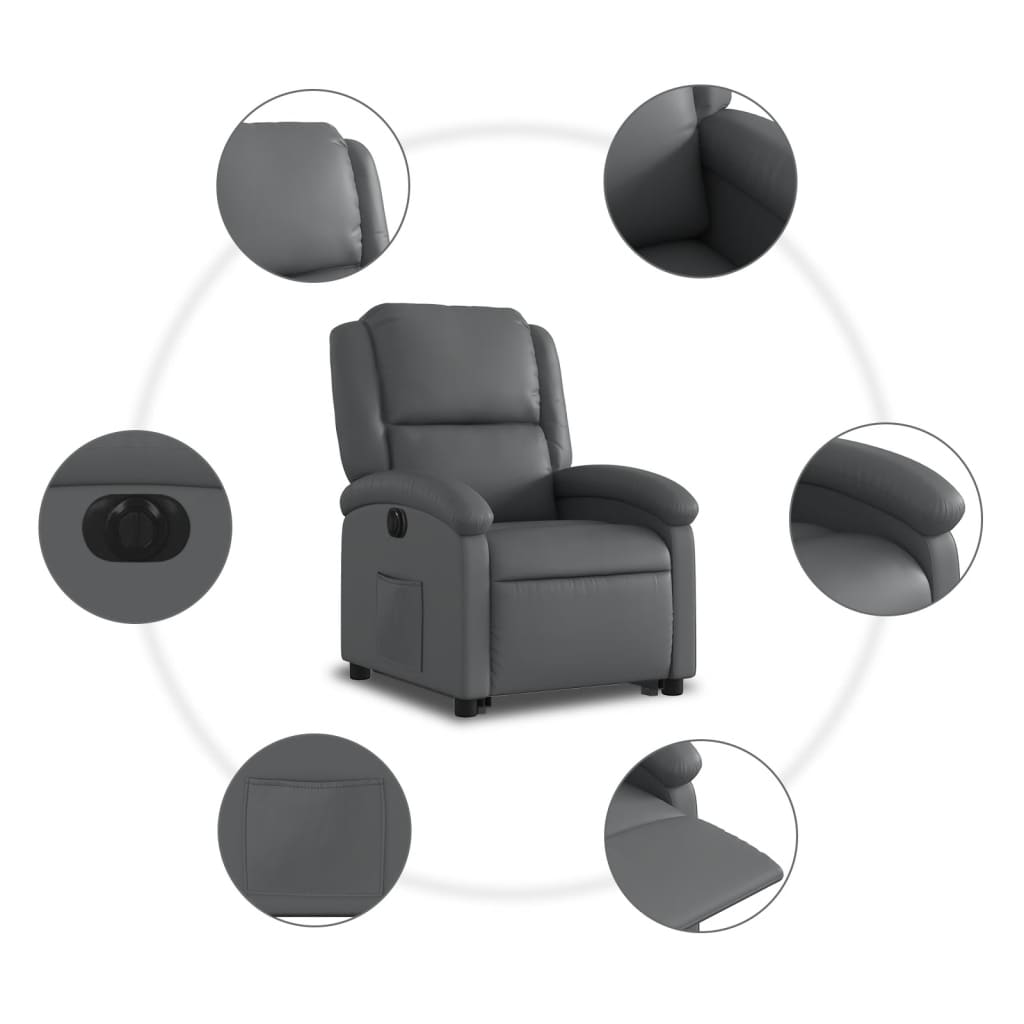 vidaXL Sillón reclinable elevable eléctrico de cuero sintético gris