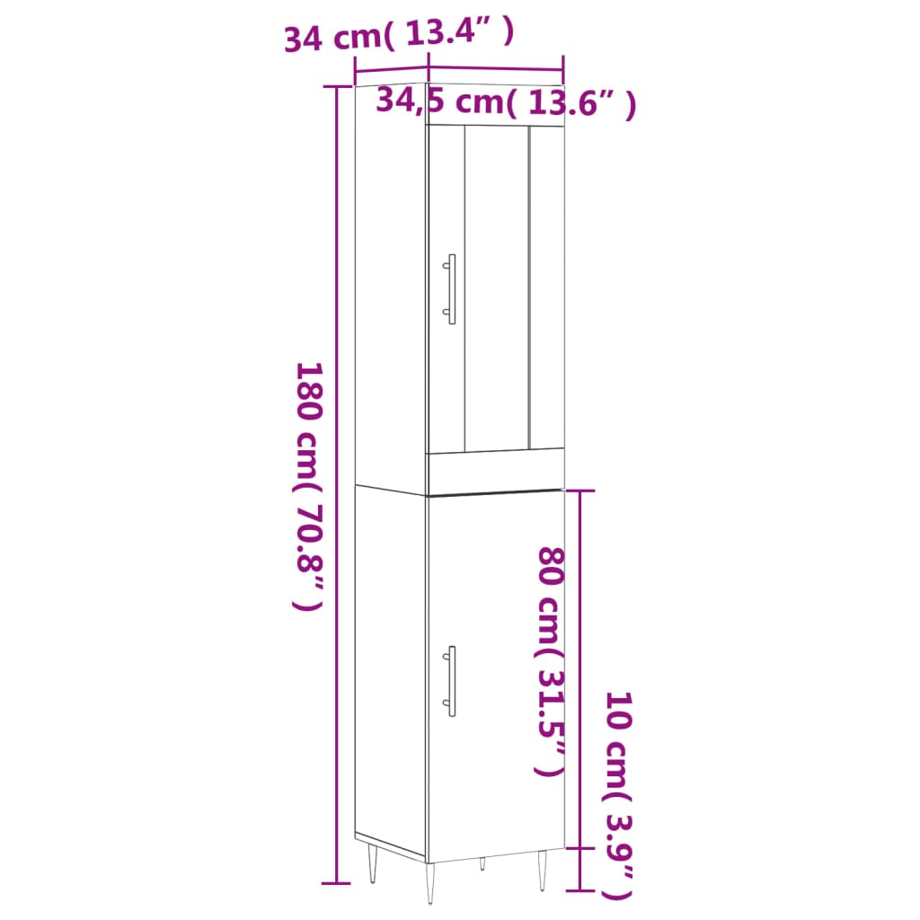 vidaXL Aparador de madera contrachapada negro 34,5x34x180 cm