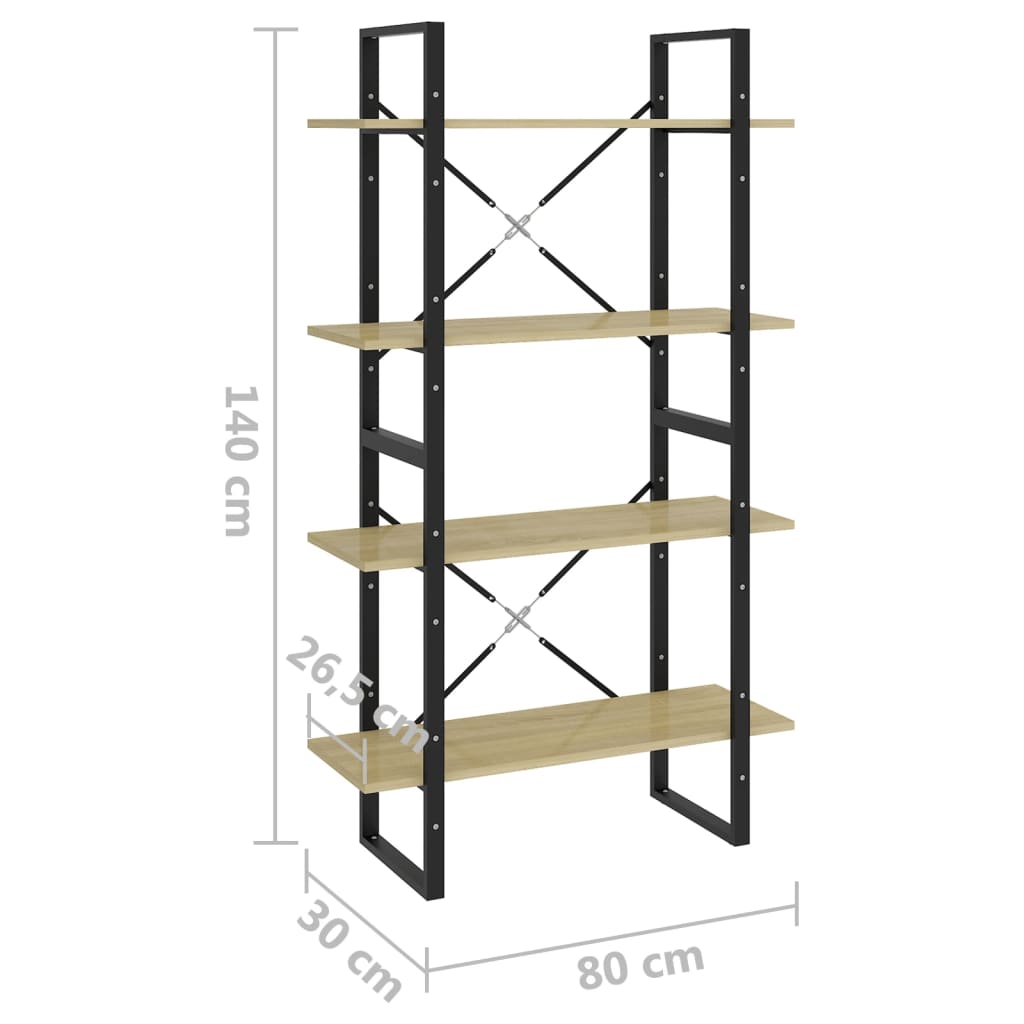 vidaXL Estantería de 4 niveles contrachapada roble Sonoma 80x30x140 cm