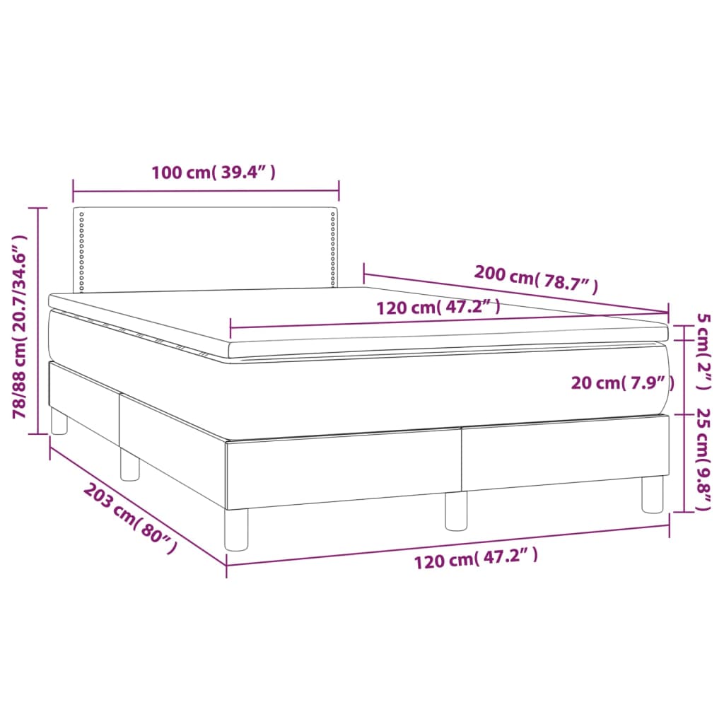 vidaXL Cama box spring con colchón cuero sintético gris 120x200 cm