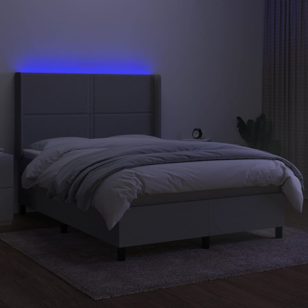 vidaXL Cama box spring colchón y luces LED tela gris claro 140x190 cm
