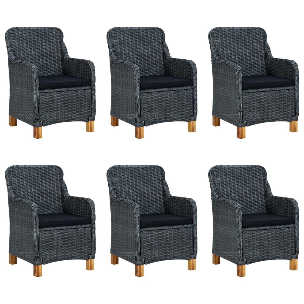 vidaXL Set comedor jardín 7 pzas cojines ratán sintético gris oscuro