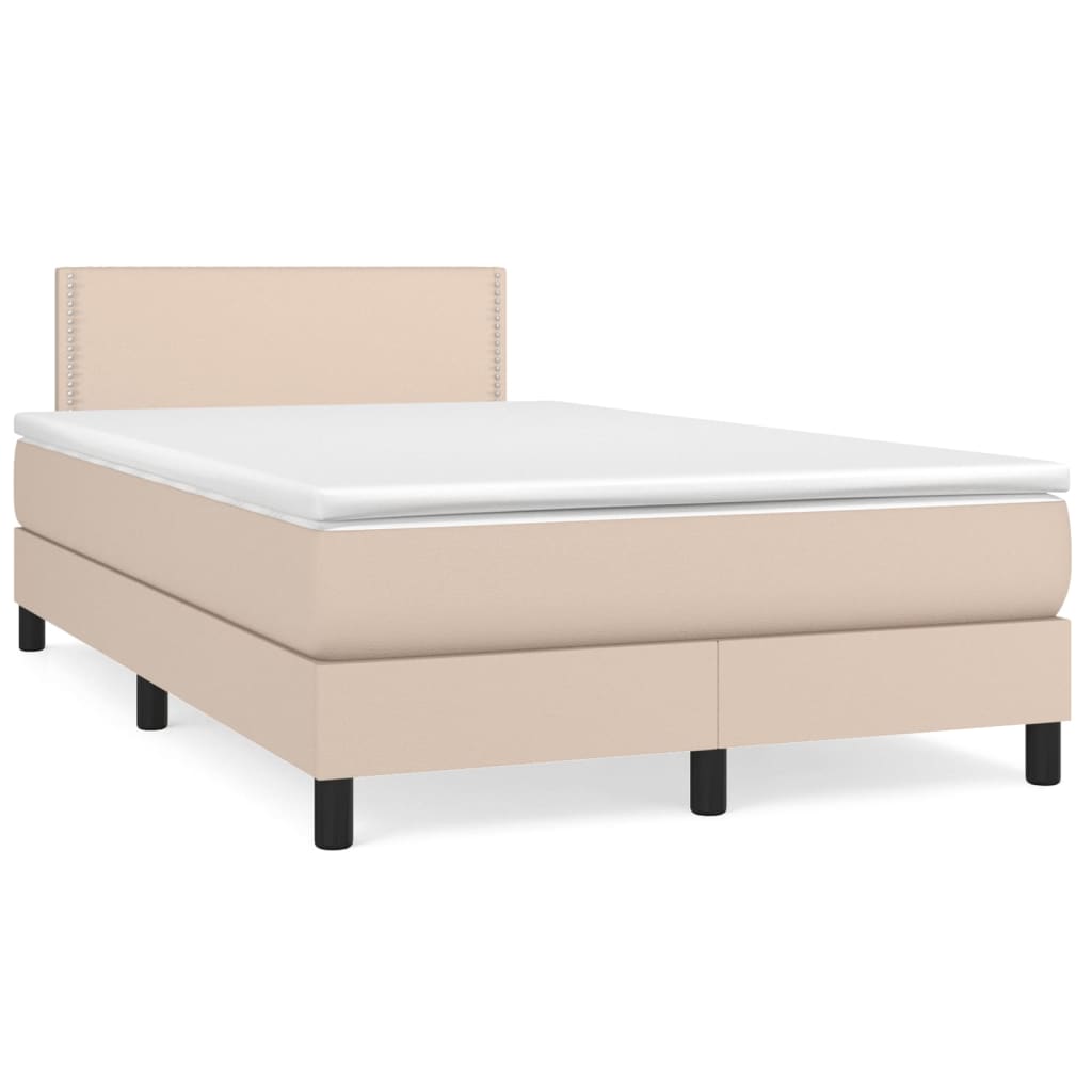 vidaXL Cama box spring con colchón cuero sintético capuchino 120x200cm