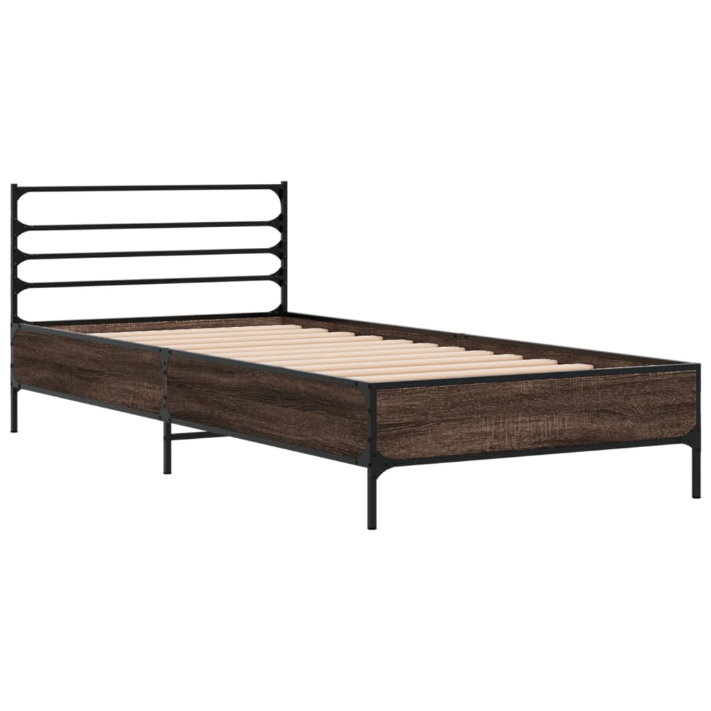 vidaXL Estructura cama madera ingeniería metal roble marrón 75x190 cm