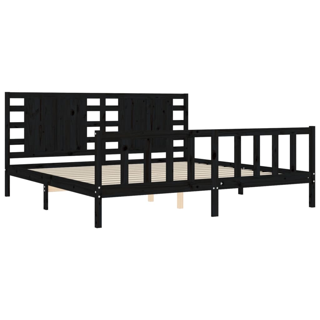 vidaXL Estructura cama de matrimonio con cabecero madera maciza negro