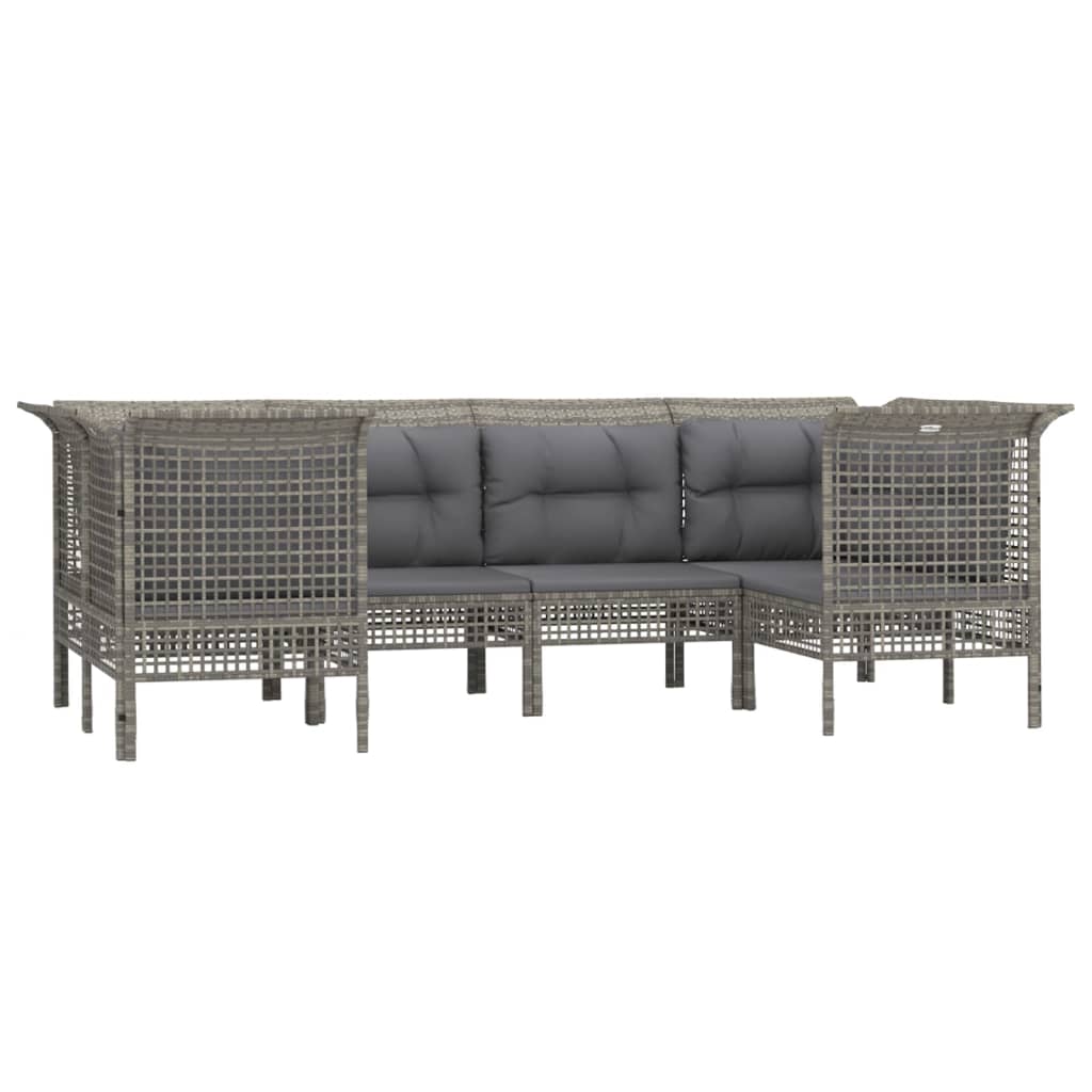 vidaXL Set de muebles de jardín 6 pzas y cojines ratán sintético gris