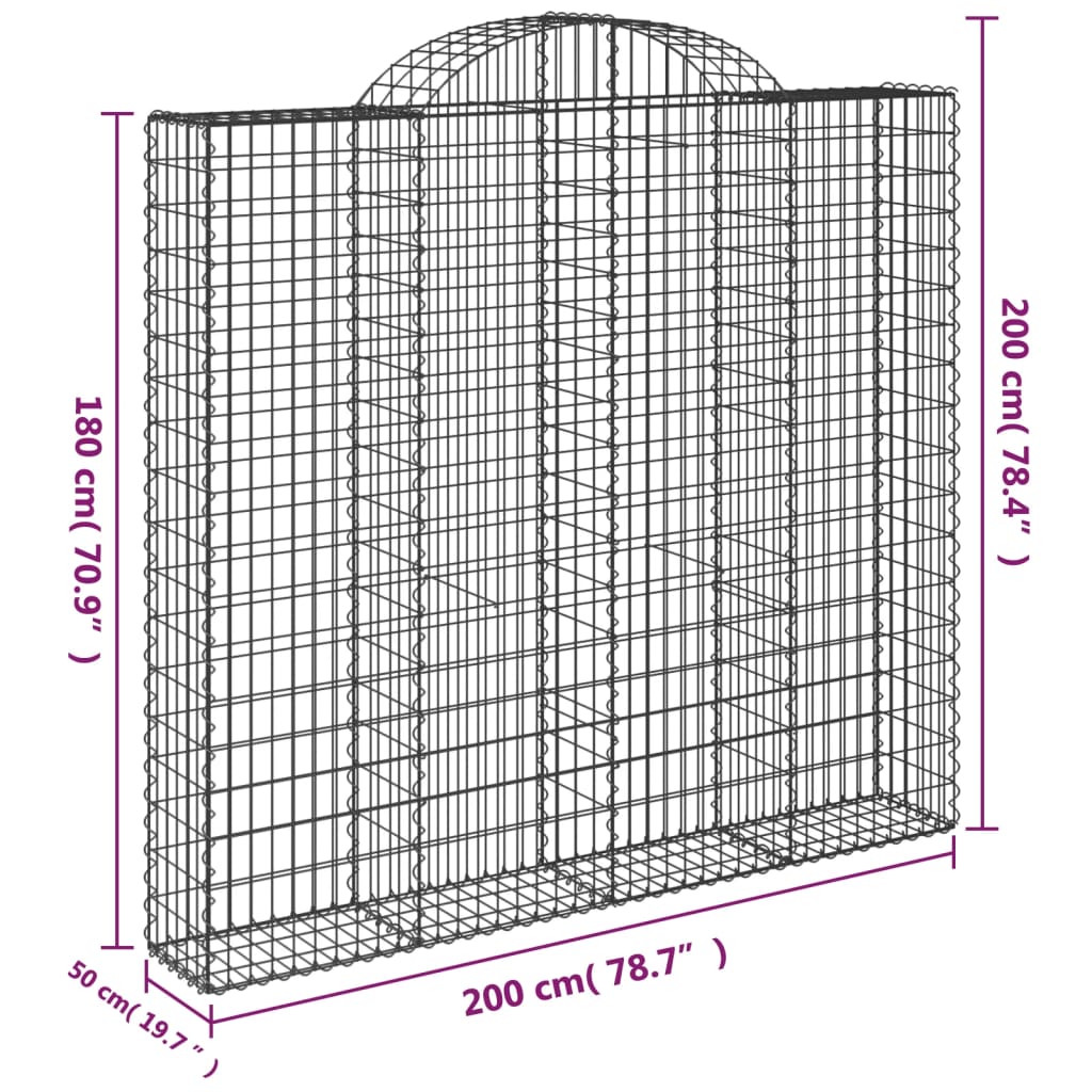 vidaXL Cestas de gaviones 9 uds forma de arco hierro 200x50x180/200 cm