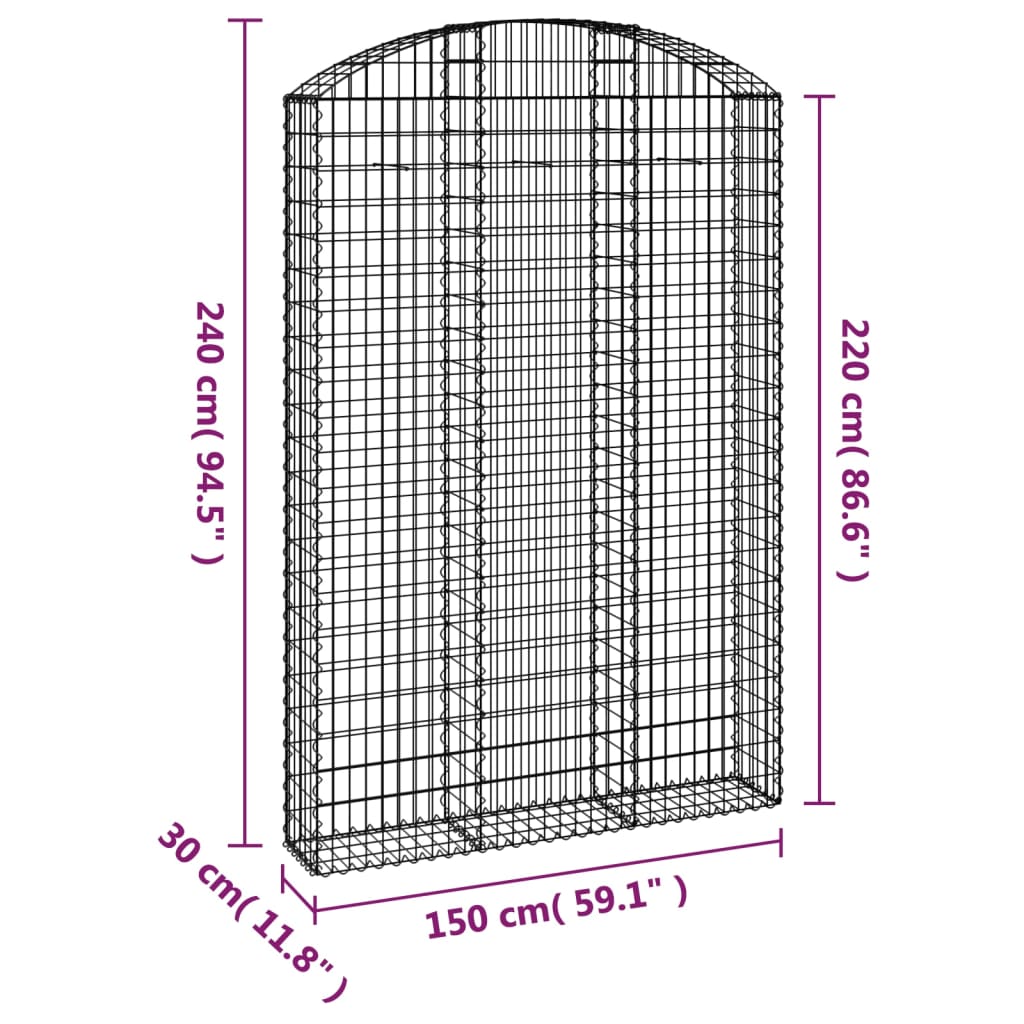 vidaXL Cesta gaviones forma arco hierro galvanizado 150x30x220/240 cm