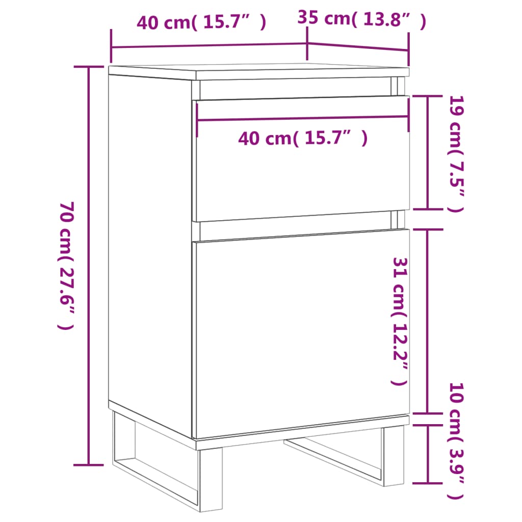 vidaXL Aparadores 2 uds madera de ingeniería gris Sonoma 40x35x70 cm