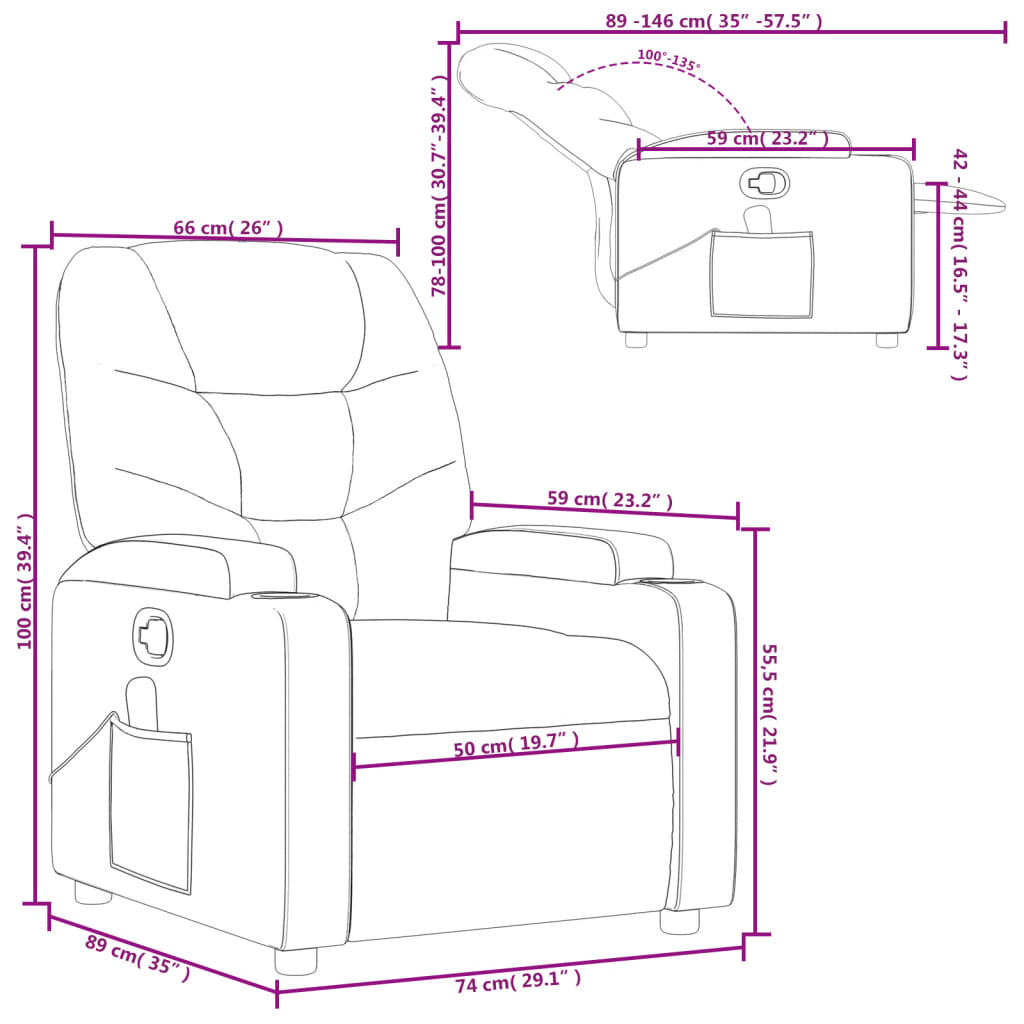 vidaXL Sillón de masaje reclinable cuero sintético rojo tinto