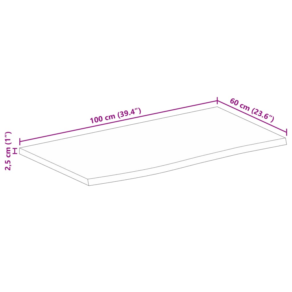 vidaXL Tablero de mesa borde natural madera maciza mango 100x60x2,5 cm