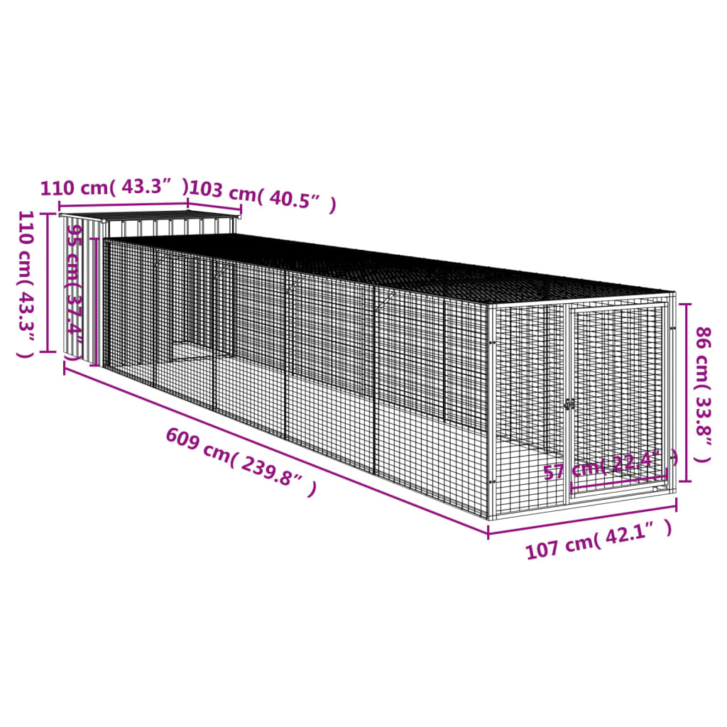 vidaXL Gallinero con corral acero galvanizado gris claro 110x609x110cm