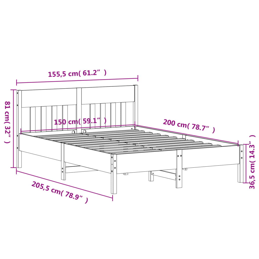 vidaXL Estructura de cama sin colchón madera de pino blanca 150x200 cm