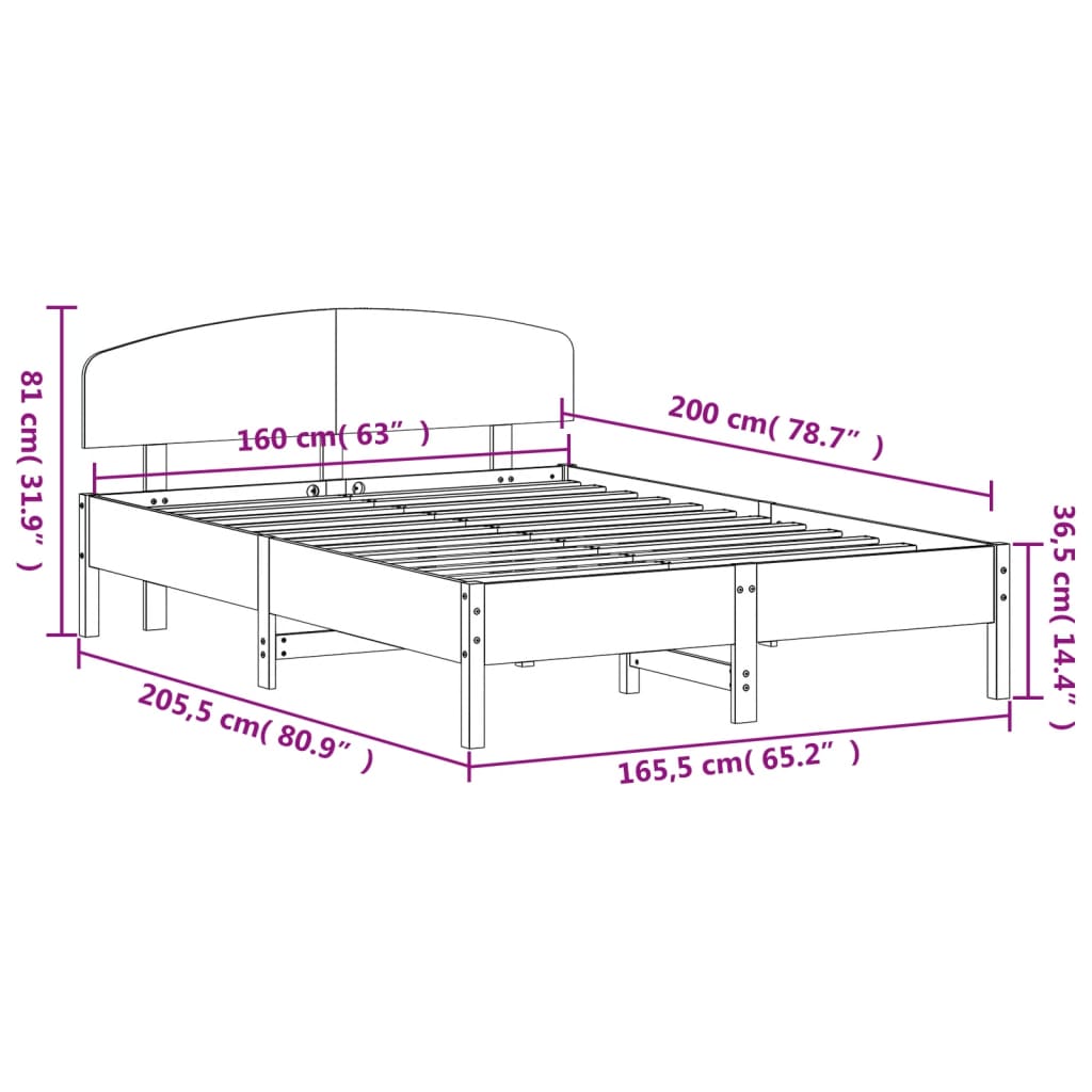 vidaXL Cama sin colchón madera maciza de pino marrón cera 160x200 cm