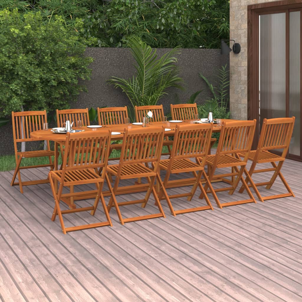 vidaXL Set comedor de jardín 11piezas madera maciza acacia 280x90x75cm