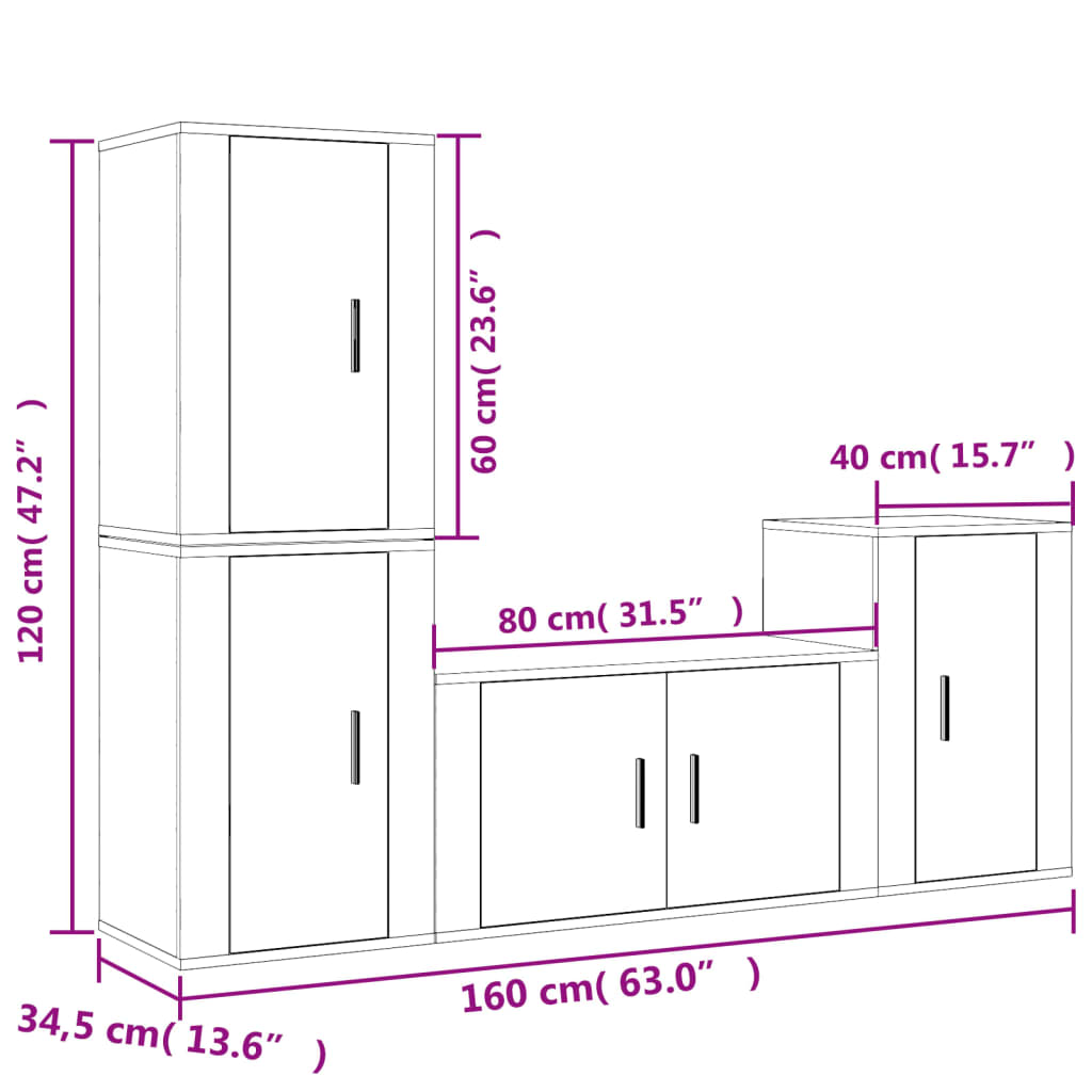 vidaXL Set de muebles para TV 4 piezas madera contrachapada blanco