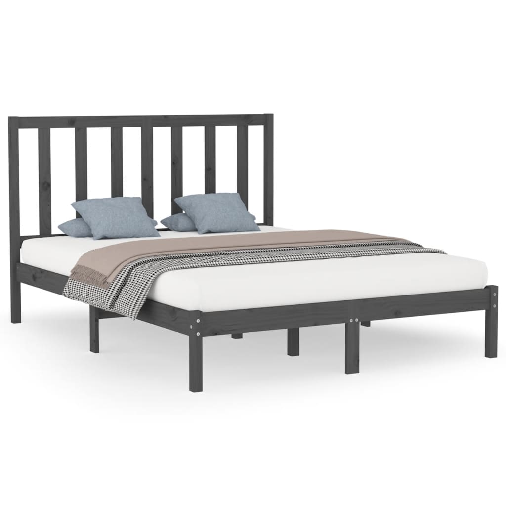 vidaXL Estructura de cama madera maciza gris King Size 150x200 cm