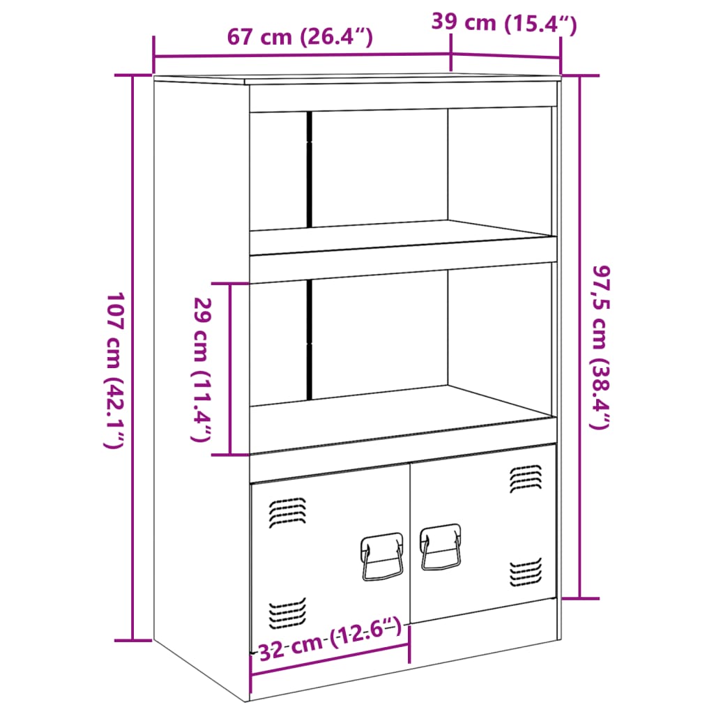 vidaXL Aparador de acero antracita 67x39x107 cm