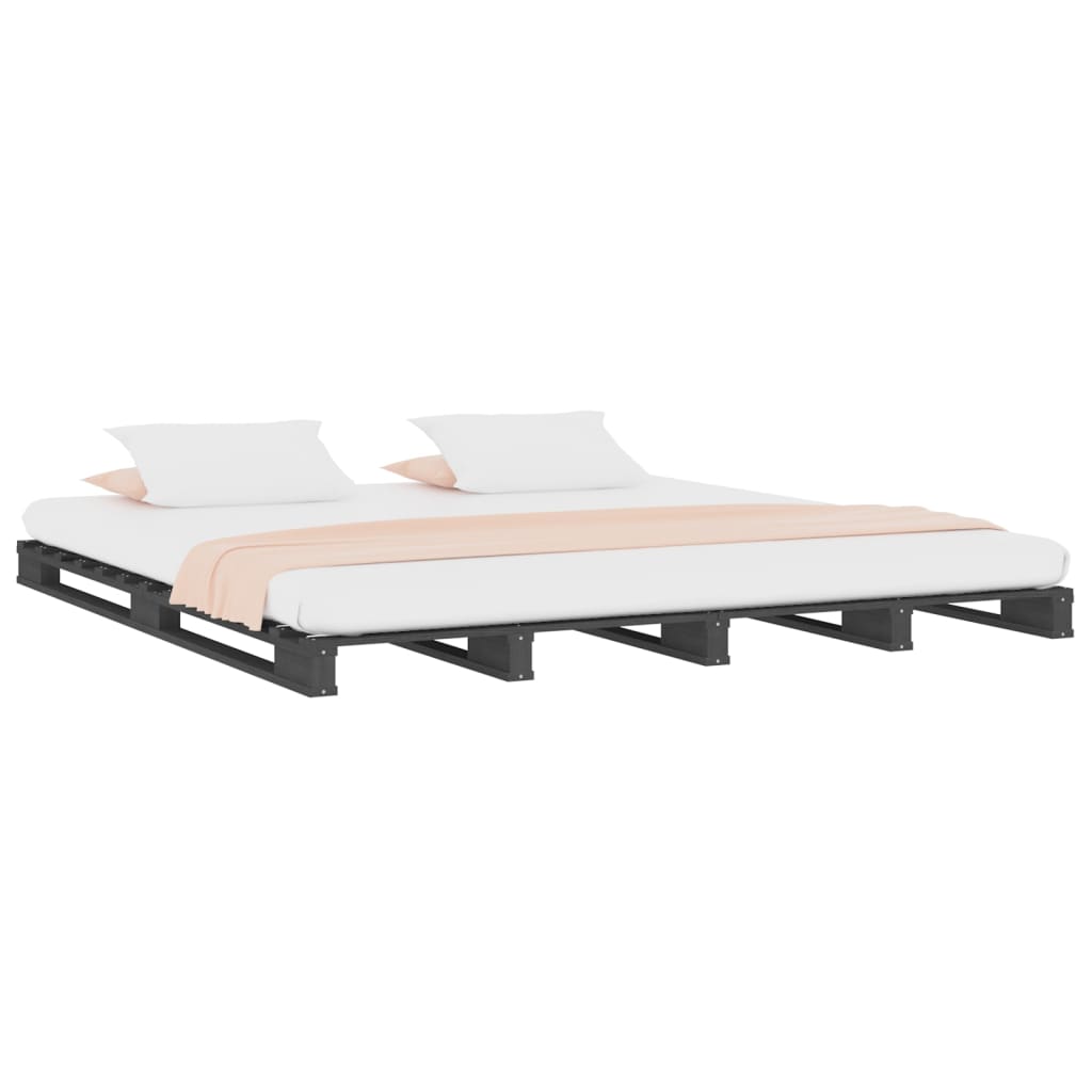 vidaXL Cama de palets madera maciza de pino gris King Size 150x200 cm