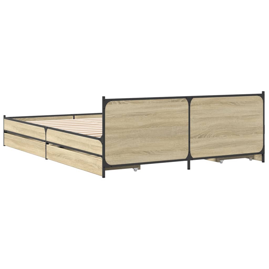 vidaXL Cama con cajones madera ingeniería roble Sonoma 160x200 cm