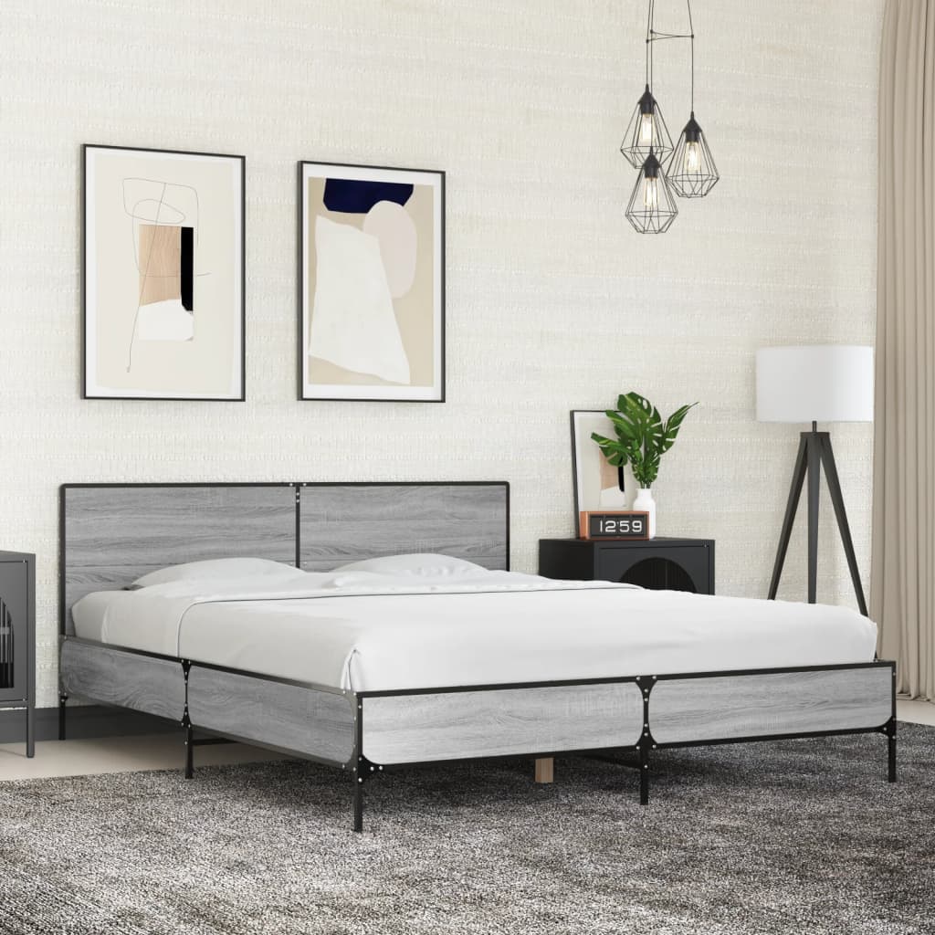 vidaXL Estructura cama madera ingeniería metal gris Sonoma 160x200 cm