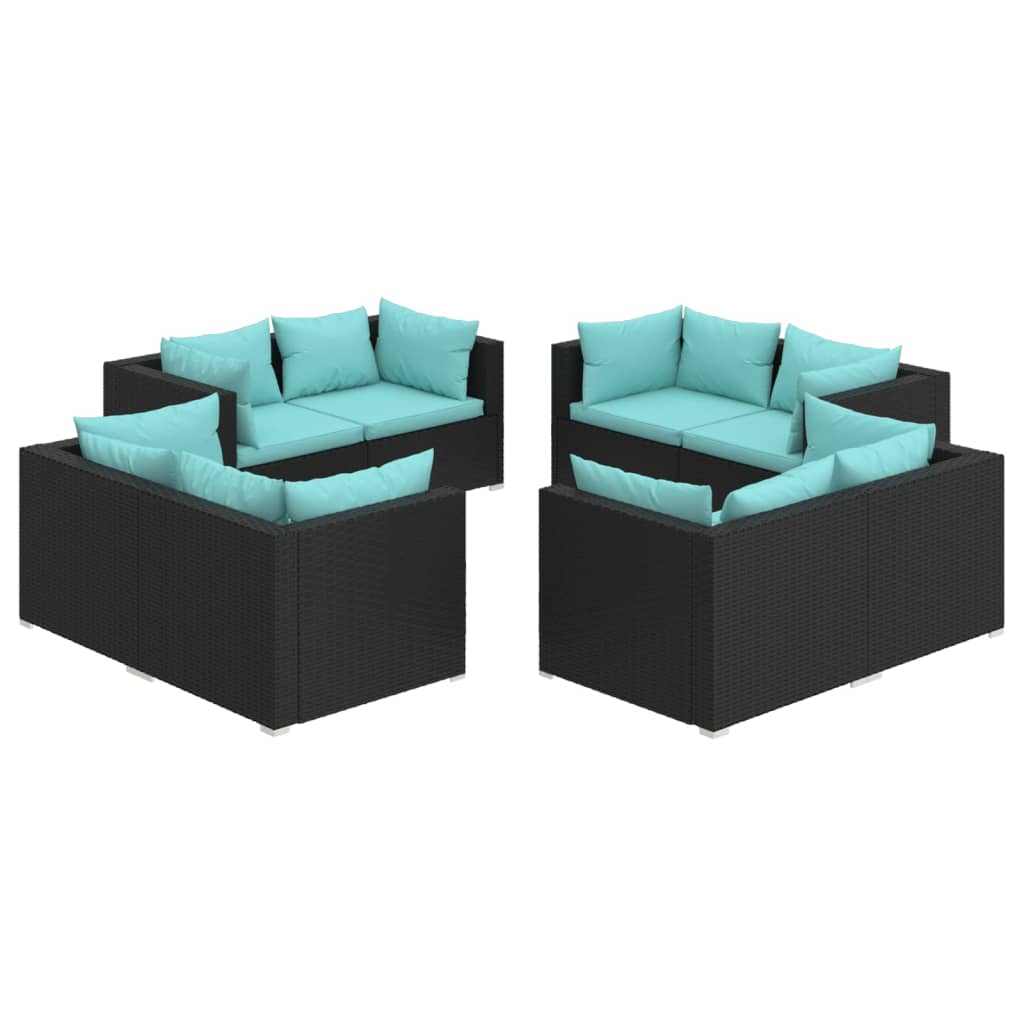 vidaXL Set de muebles de jardín 8 pzas y cojines ratán sintético negro