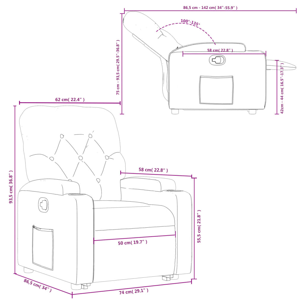 vidaXL Sillón reclinable elevable cuero artificial negro