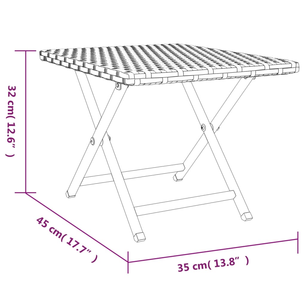 vidaXL Mesa plegable ratán sintético gris 45x35x32 cm