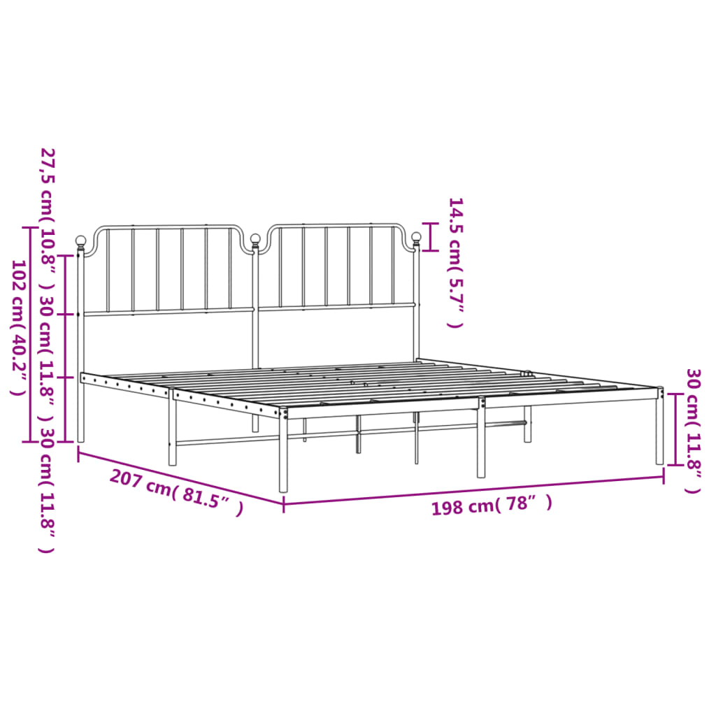 vidaXL Estructura cama sin colchón con cabecero metal blanco 193x203cm