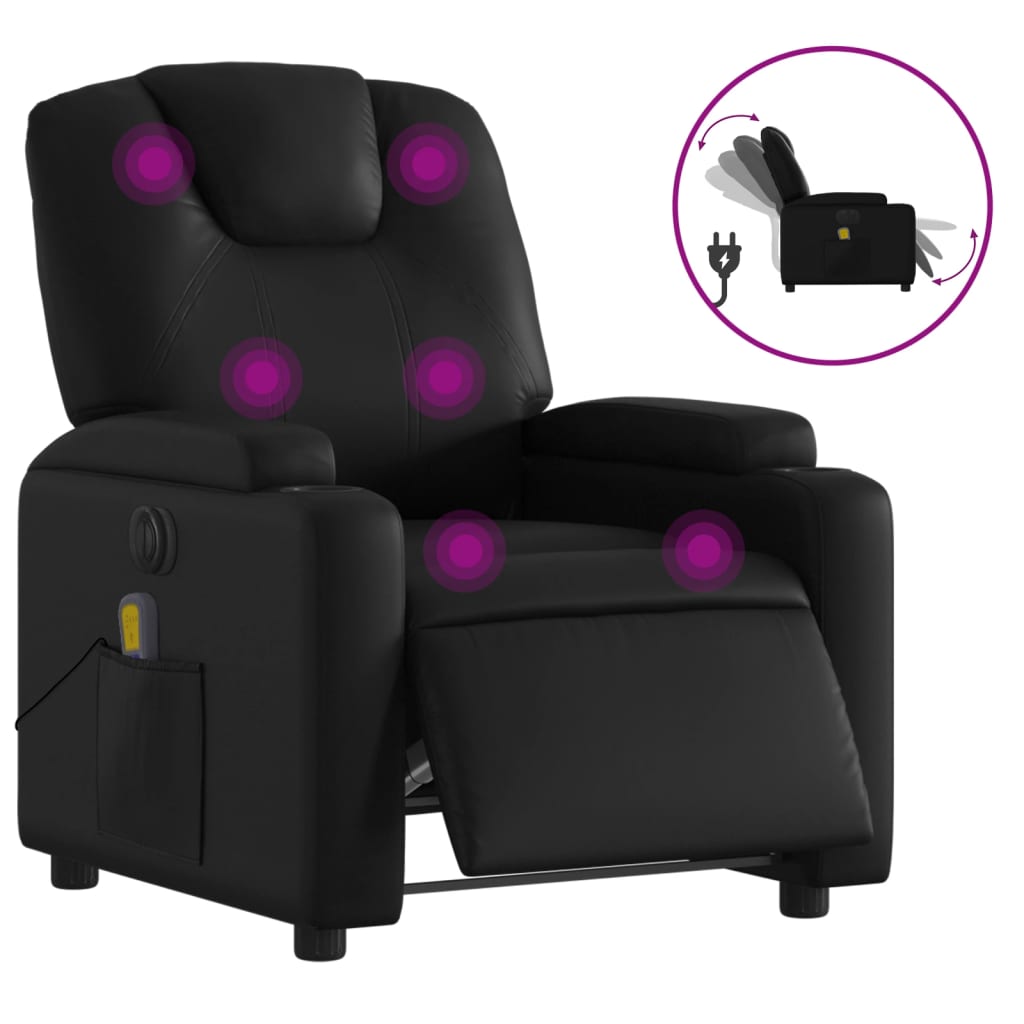 vidaXL Sillón de masaje reclinable eléctrico cuero sintético negro