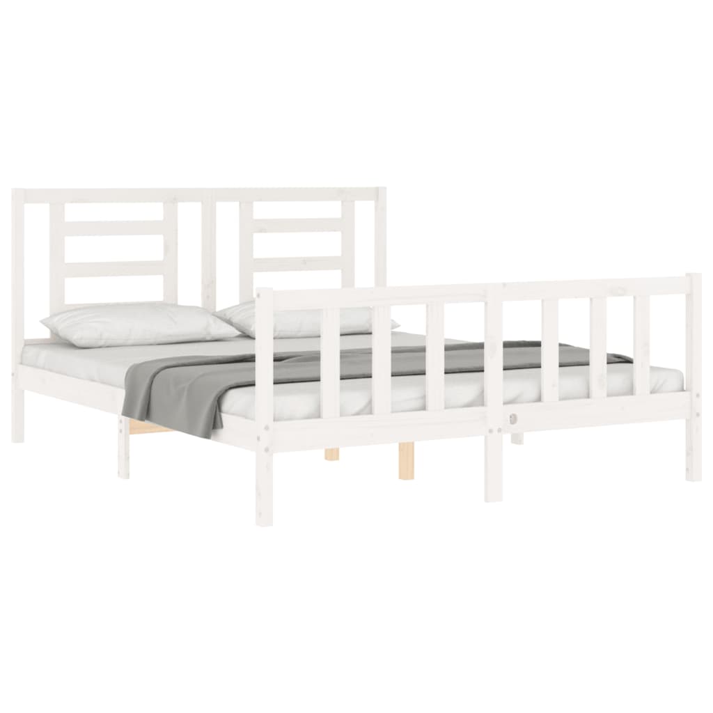 vidaXL Estructura de cama con cabecero madera maciza blanco 160x200 cm