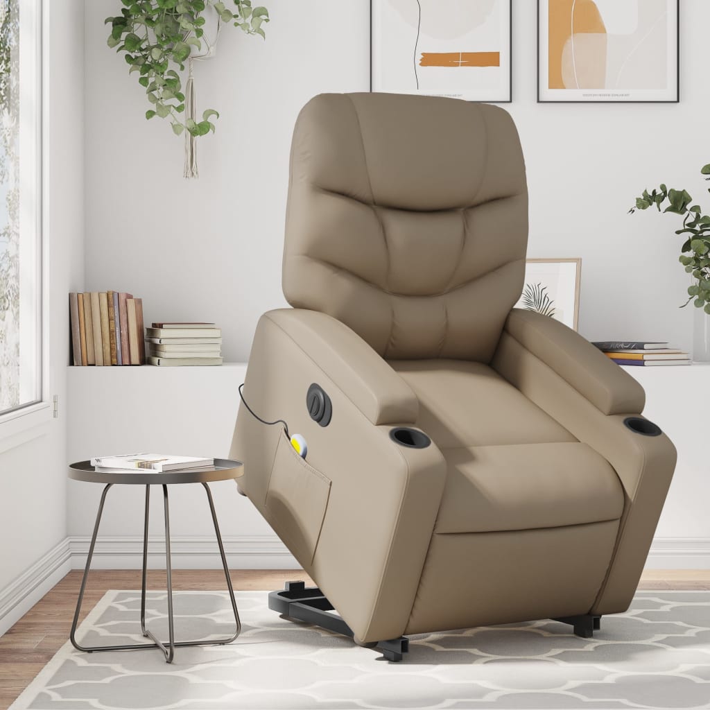 vidaXL Sillón reclinable de masaje eléctrico cuero sintético capuchino