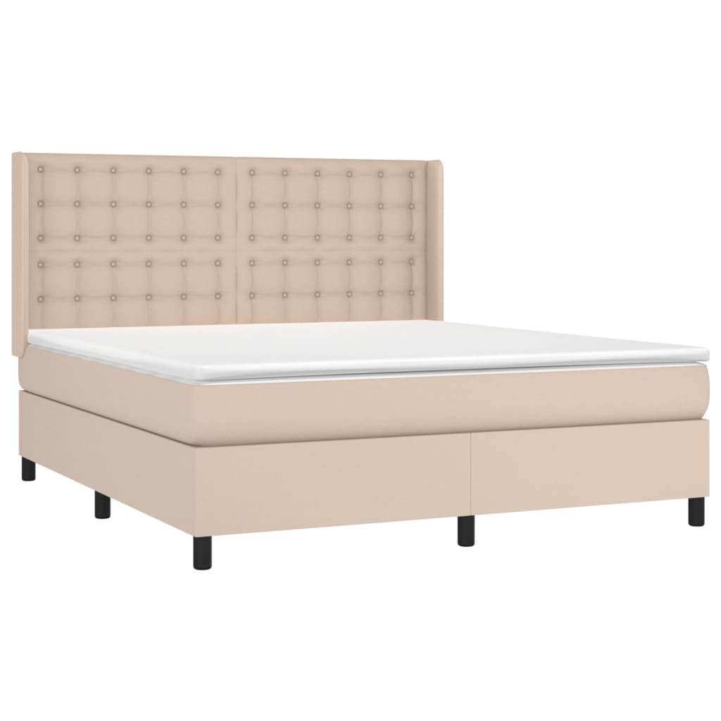 vidaXL Cama box spring con colchón cuero sintético capuchino 180x200cm