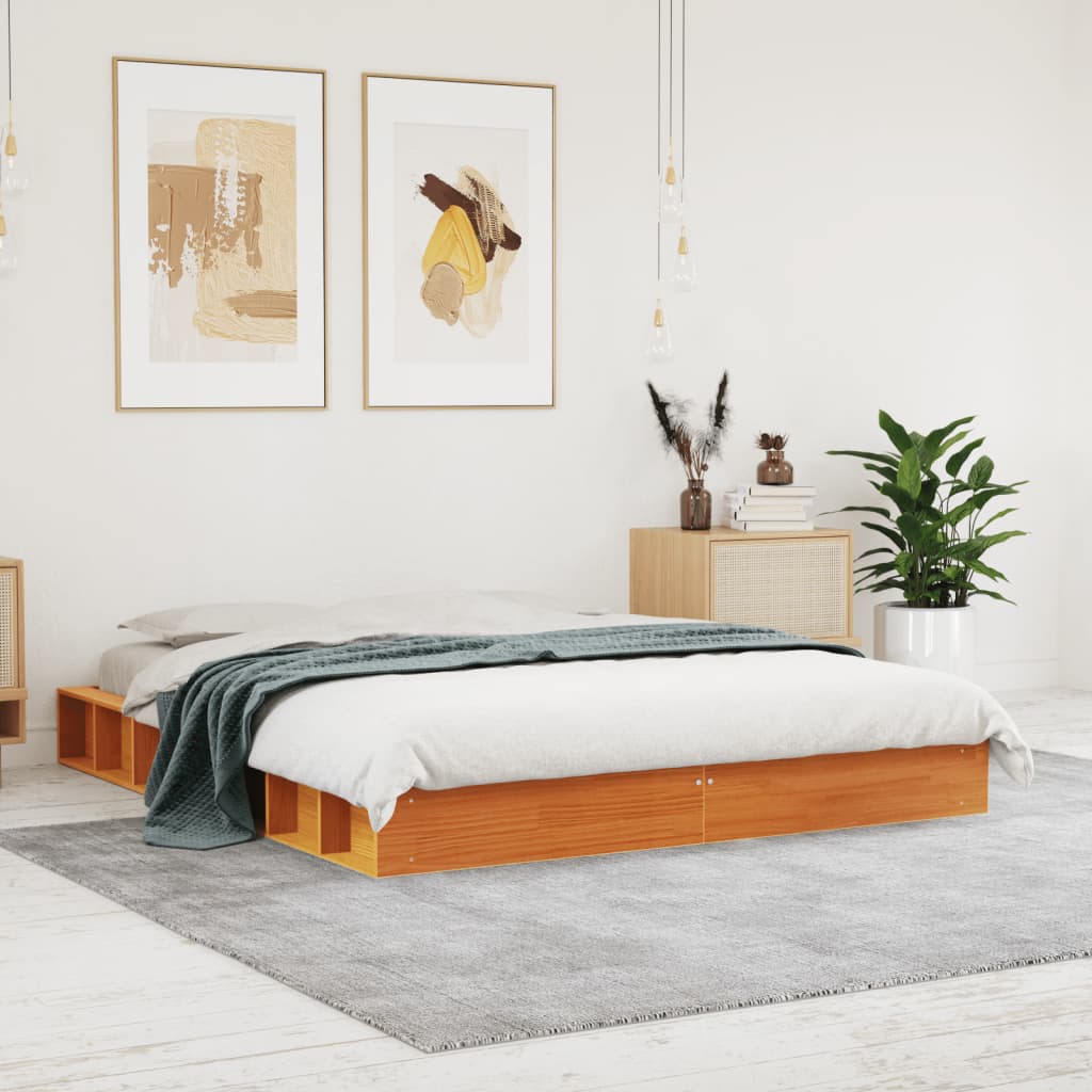 vidaXL Cama sin colchón madera maciza de pino marrón cera 160x200 cm