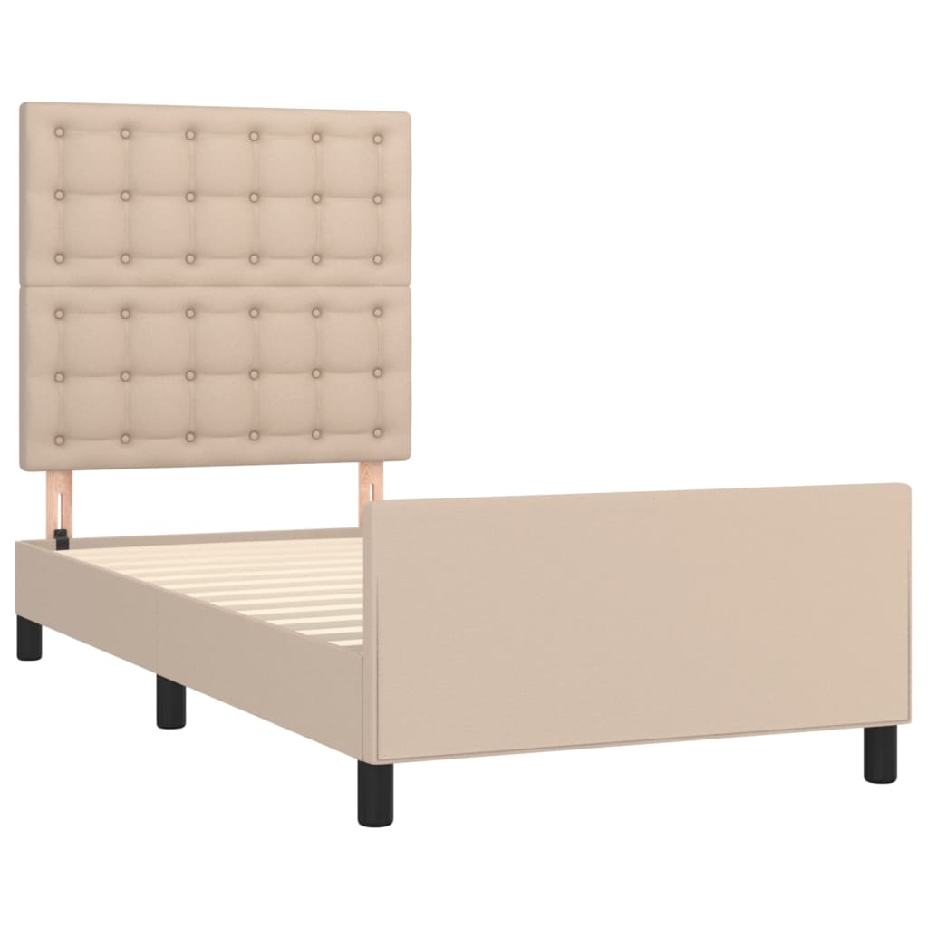 vidaXL Estructura de cama cabecero cuero sintético capuchino 90x200 cm