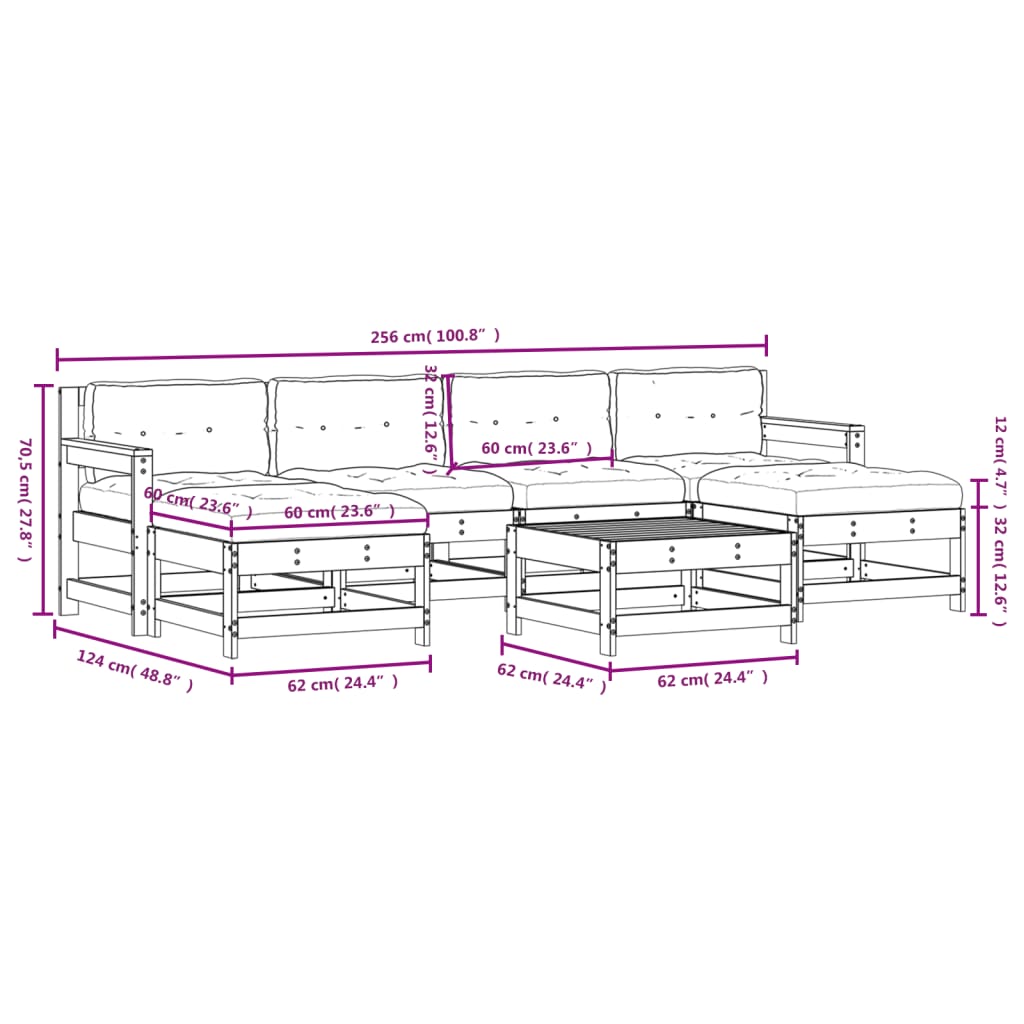 vidaXL Juego de muebles de jardín 7 pzas y cojines madera maciza gris